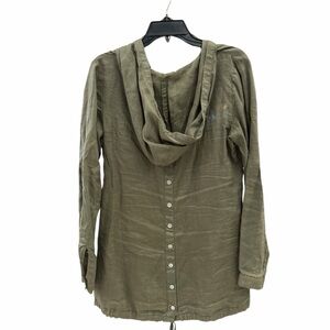 Magaschoni Olive Button-Down hooded 100% linen Women's Blouse Size Small